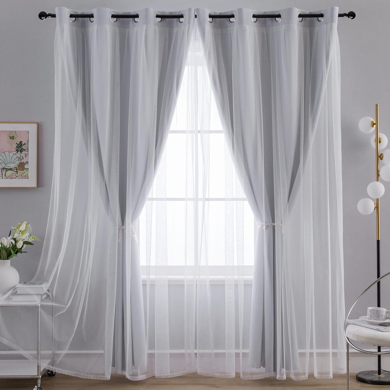 Anytime Home Curtains Blackout and Sheer Layered Solid Window Curtain