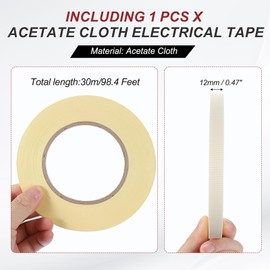 PATIKIL Acetate Cloth Electrical Tape 98 Feet x 0.5 Inch, White Insulating Fabric Adhesive Tape for Laptop Electric Automotive Guitar Repair Wire Harness