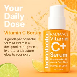 Bambalo Radiance Vitamin C+ Serum - Brightening Face Serum With Niacinamide, Retinol, Hyaluronic Acid, Aloe, B5 & Botanical Extracts - 1 FL OZ / 30ML