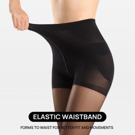 MANZI Women's Tights Without Foot 30 Denier Figure-Shaping Leggings Matt Transparent Tummy Control Tights 2 Pairs, 1 pair black, 1 pair natural, L