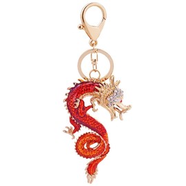 Dragon Keychain for Women, Chinese Dragon Key Chain, Sparkling Dragon Key Ring, Cute Dragon Keychains, Punk Red Dragon Amulet Keyring, Rhinestone Dragon Animal Keychain Accessories
