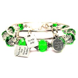 ChubbyChicoCharms You Are the Peanut Butter to My Jelly Emerald Green Crystal Bracelet with Adjustable Wire Bangle Set, 2.5"