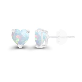 Genuine 925 Sterling Silver 6mm Heart Created Opal October Birthstone Genuine Stud Earrings For Women