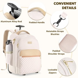Arcoyard Rolling Backpack For Adults With Wheels, 40L Wheeled Backpack For Women, Travel Roller Backpacks, Carry On Luggage, Rolling Bag, Beige