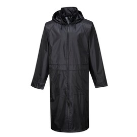 Portwest S438 Men's Waterproof Raincoat - Lightweight Long Rain Jacket with Hood and Pockets Black, Small