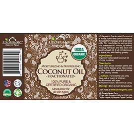 US Organic_Aceite MCT de Coco Fraccionado, Certificado Orgánico por USDA, Sin OMG, Perfecto para Masaje, Cabello, Cuidado de la Piel, 100% Puro, Sin Hexano (240 ml)