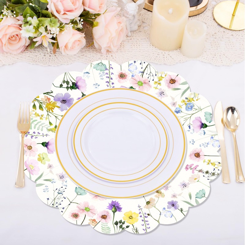 Spring Placemats Disposable 50 Pack - Watercolor Table Mats for