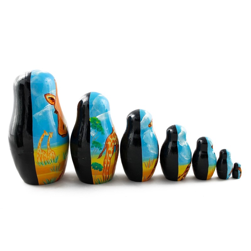 Matryoshka Babushka Russian Nesting Wooden Stacking Doll Giraffes in Africa