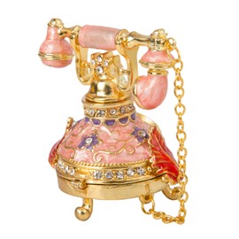 QIFU Vintage Small Pink Telephone Shaped Trinket Box with Rich Enamel and Sparkling Rhinestones Unique Gift for Family