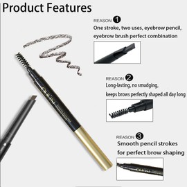 Maycharm Dual-Ended Eyebrow Pencil with Spoolie Brush - Ultra-Fine Tip Waterproof Eyebrow Definer, Long-Lasting Natural Matte Finish (Black)