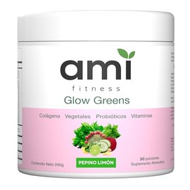 Ami Glow Greens - Jugo Verde Premium en Polvo con Colágeno y Probióticos, Superfoods, Enzimas Digestivas y Vitaminas - Apoyo para la Salud Intestinal, Piel Radiante y Energía | 30 Porciones | Pepino Limón
