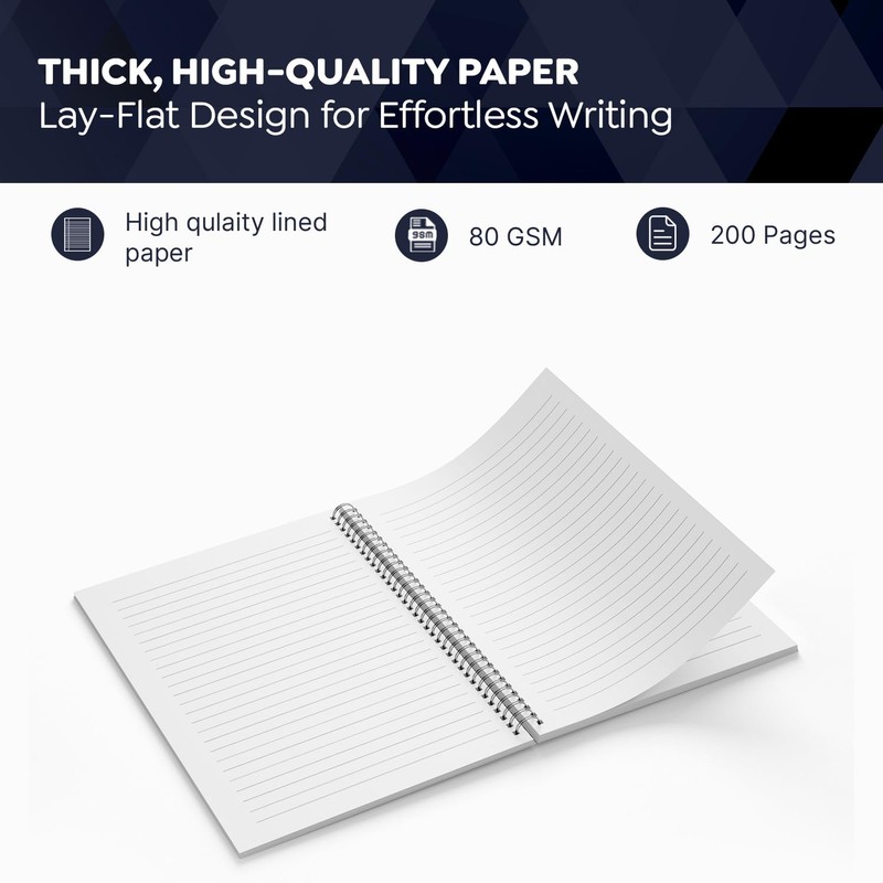 delka A4 Wirebound Notebooks, Ruled Pages, Durable Spiral Binding, Premium