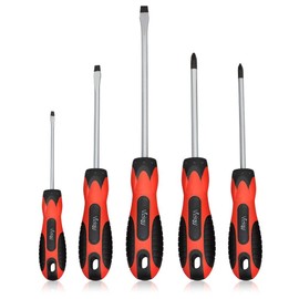 Screwdriver Set Magnetic,5 Pieces Slotted and Phillips Screwdriver with Ergonomic Comfortable Non-skid Handle,Permanent Magnetic Tips,Rust Resistant Heavy Duty Craftsman Toolkit For Wet, Oily Hand