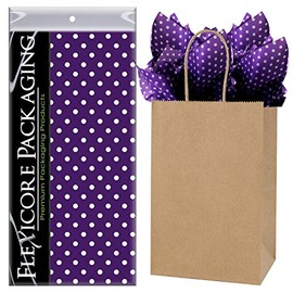 Flexicore Packaging Natural Brown Kraft Paper Gift Bags & Purple Gift Wrap Tissue Paper | Size: 5.25 Inch X 3.25 Inch X 8.25 Inch | Count: 50 Bags | Color: Purple Polka Dot