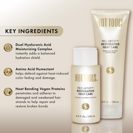 HOT TOOLS™ Pro Artist Restorative Heat Care Cleanse and Repair Shampoo and Restorative Heat Care Conditioner Set | Heat Care Collection helps Protect against Heat Damage and Restore Hair Strength