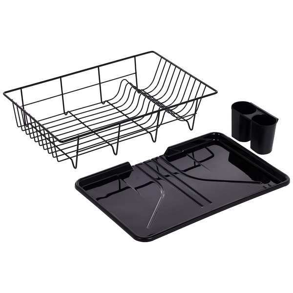 Sweet Home Collection Dish Drainer Drain Board and Utensil Holder Simple Easy to Use, 17" x 12" x 5", Black