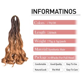 French Curly Braiding Hair 20 inch T4/30 Loose Wavy 5 Pack Bouncy Braiding Hair extensions 75g/Pack French Curly Synthetic Hair Extensions (T4/30,5packs,20inch)