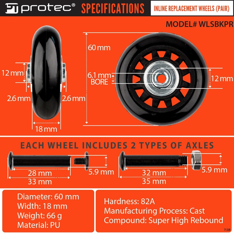 Protec Replacement Wheels Designed for Protec Bags and Cases Black