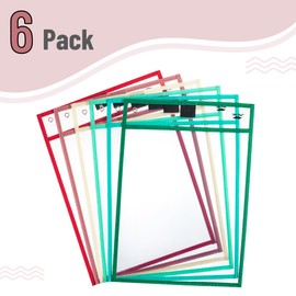 Mr. Pen- Dry Erase Pocket Sleeves, 10"x14", 6 pcs, Colorful Dry Erase Sleeves, Plastic Sleeves for Paper 8.5x11, Dry Erase Pockets Reusable Sleeves, Plastic Paper Sleeves, Dry Erase Sheet Protectors
