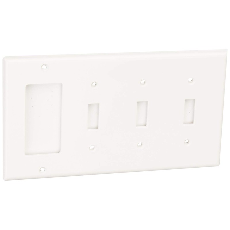 Leviton 4-Gang 3-Toggle 1-Decora Wallplate, 80732-W, White