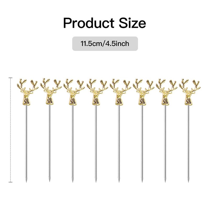 Mewuthede Cocktail Picks,8 Piece Stainless Steel Deer Head Shape Martini