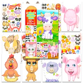24 Pcs Make-a-Face Sticker Sheets, Funny Farm 5" x 7" Mix and Match Sticker Sheets Total 150+ Stickers, Party Favors, Kids Party Supplies | Farm Animals Make Your Own Sticker Face Designs