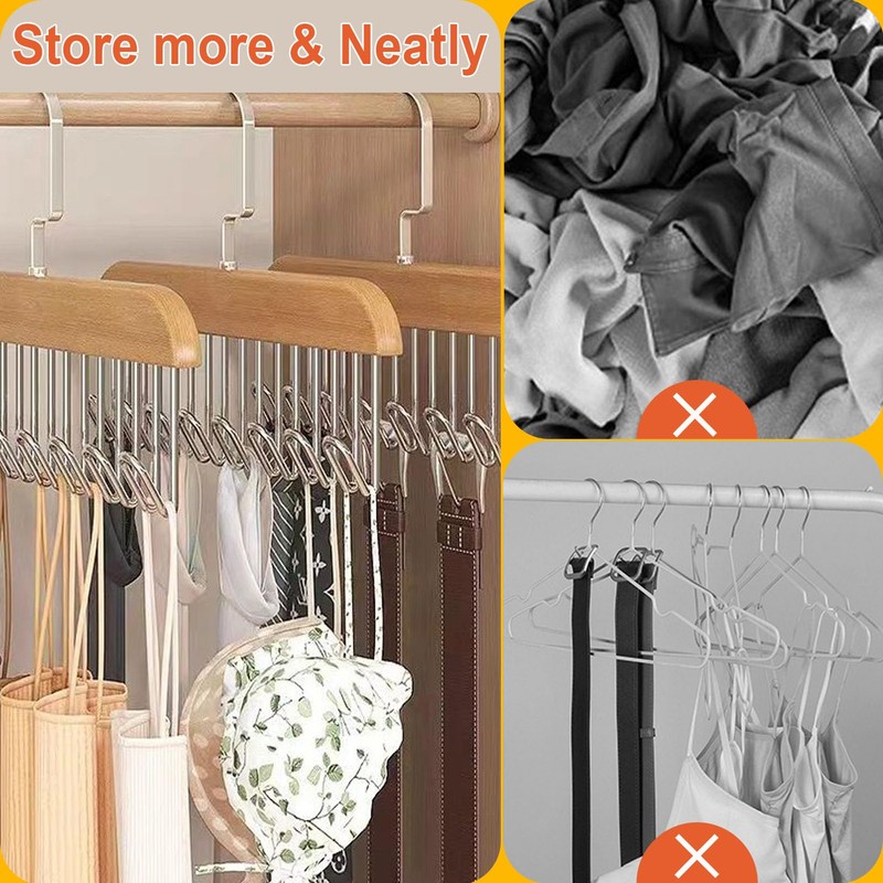 Plowatxi 2 Pack Belt Hanger with 16 Hooks, Non-Slip Wooden