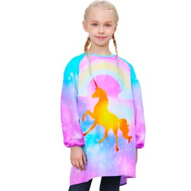 Kids Art Smock, Waterproof Artist Rainbow Unicorn Aprons Paint Art Smocks for Kids Girls 8-12