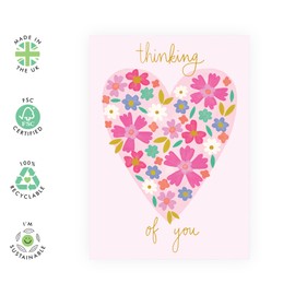 Thinking of You Card Women Men - Love or Anniversary Cards for Girlfriend, Boyfriend, Wife, Husband, Spouse, Partner, Babe, Love, Darling, Other Half - Heart of Flowers - Comes with Sweet Stickers