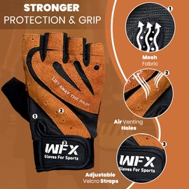 WFX Weightlifting Gym Gloves Fitness Workout with Wrist Wrap Support, Non-Slip Grip, Breathable, Padded Palm Protection Training Gloves for Men & Women, Ideal for Gym (Black-Brown, M)