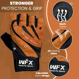 WFX Weightlifting Gym Gloves Fitness Workout with Wrist Wrap Support, Non-Slip Grip, Breathable, Padded Palm Protection Training Gloves for Men & Women, Ideal for Gym (Black-Brown, M)