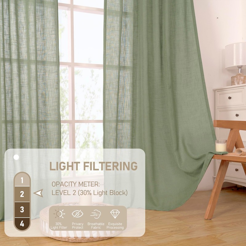 LAMIT Semi Sheer Linen Curtains 45 Inches Long 2 Panels,