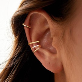 BVLAGIDA Pack of 3 Ear Cuff for Women Ear Cuff Earrings Earcuffs Set Fake Earrings 14K Gold Ear Cuff Fake Helix Cartilage Earrings Ear Cuff with Gift Box, Brass