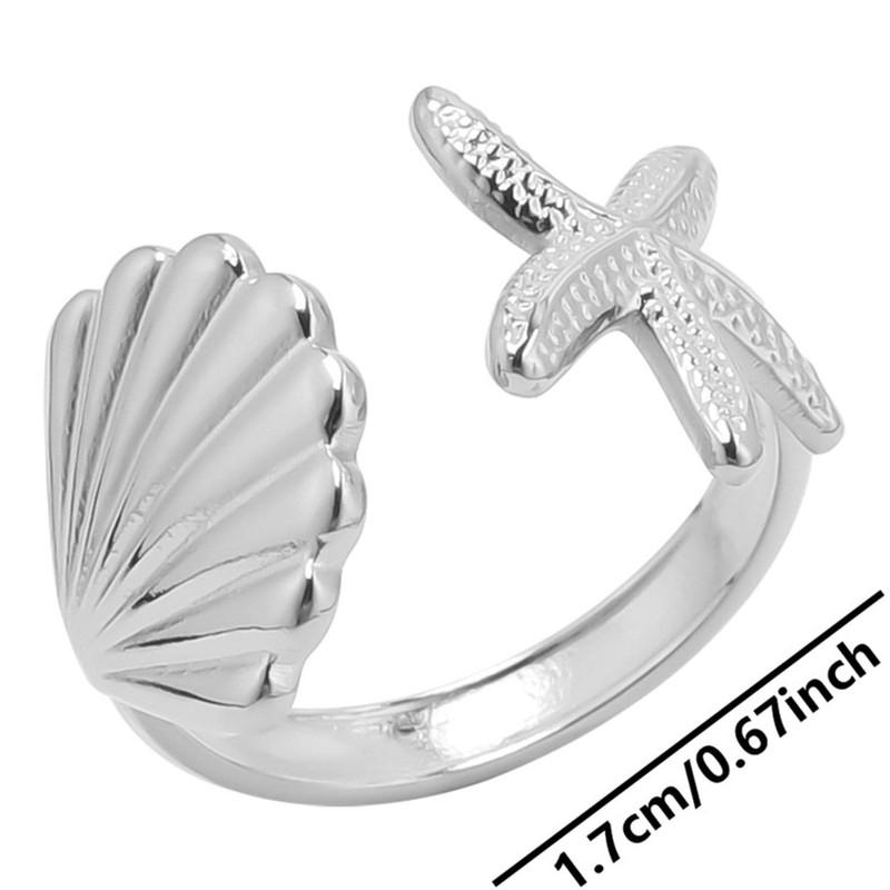 TACBSP Shell Starfish Ring for Women Opening Seashell Ring Adjustable