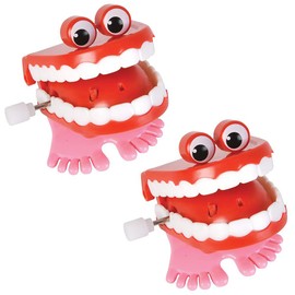 The Dreidel Company Wind Up Teeth Chomping & Chattering Teeth with Googly Eyes Toys for Kids Birthday Party Favors, Novelty and Gag Gifts, 1.75" Inches (2-Pack)