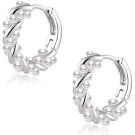 925 Sterling Silver Pearls Twist Hoop Earrings for Women Teens Pearls Hoop Earrings Wedding Bridal Earrings