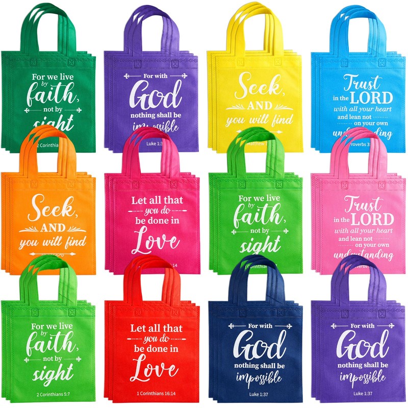 WILLBOND 30 Pcs Christian Tote Gift Bags Reusable Bible Verse