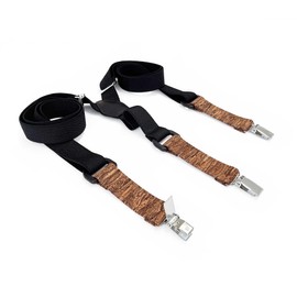 MAY-TIE Braces Black with Cork Wood Brown Handmade in Classic Y Shape 2.5cm Width
