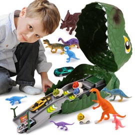 Warmiehomy Dinosaur Toys for Boys Age 3 4 5 6 7 8 Deformable Dinosaur Race Track Toys with Storage Function Dino Figure Egg Car Alloy Cars for Children Christmas Birthday Gift