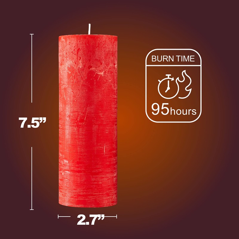 SPAAS Rustic Red Pillar Candles - 2.7" X 7.5" Decorative