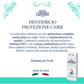 Pasta del Capitano 1905, Caries Protection Toothpaste, Ideal Solution for Comprehensive Protection Against Plaque and Caries, Antibacterial Effect, 100% Made in Italy, 75 ml Tube