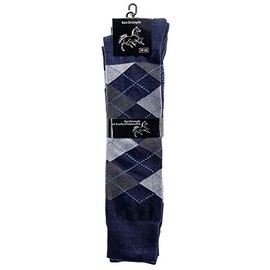 krautwear Women's / Men's / Girls' Children's Riding Knee Stockings, Thick Padded Sole, Temperature Regulating, Checked Pattern, Cotton, Navy/Grey, 39/42