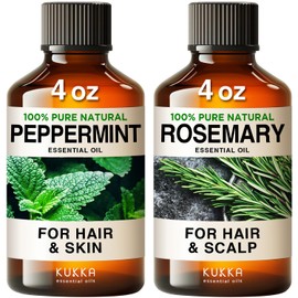 KUKKA essential oils Peppermint Oil for Hair & Rosemary Oil for Hair Set - 100% Natural Aromatherapy Grade Essential Oils Set - 2x4 fl oz - Kukka