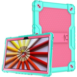Doemoil case for Dragon Touch Notepad K10, MAX10 Plus Case, Built in Stand Shoulder Strap for FEONAL K118 K101 Veidoo T80 Plus 10.1 inches Tablet (Green/Pink)