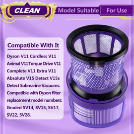 Filter Replacements compatible with Dyson V11 Animal, V11 Torque Drive Detect Cordless Vacuum, Replace Part # 970013-02