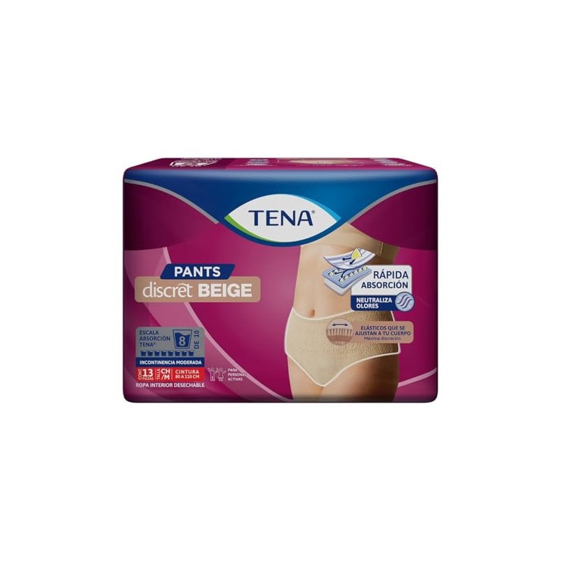 TENA Pants Discret BeigeTalla M, Ropa interior desechable, 13 piezas