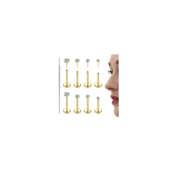 Finrezio 14K Gold Filled Threadless Nose Studs CZ Nose Rings