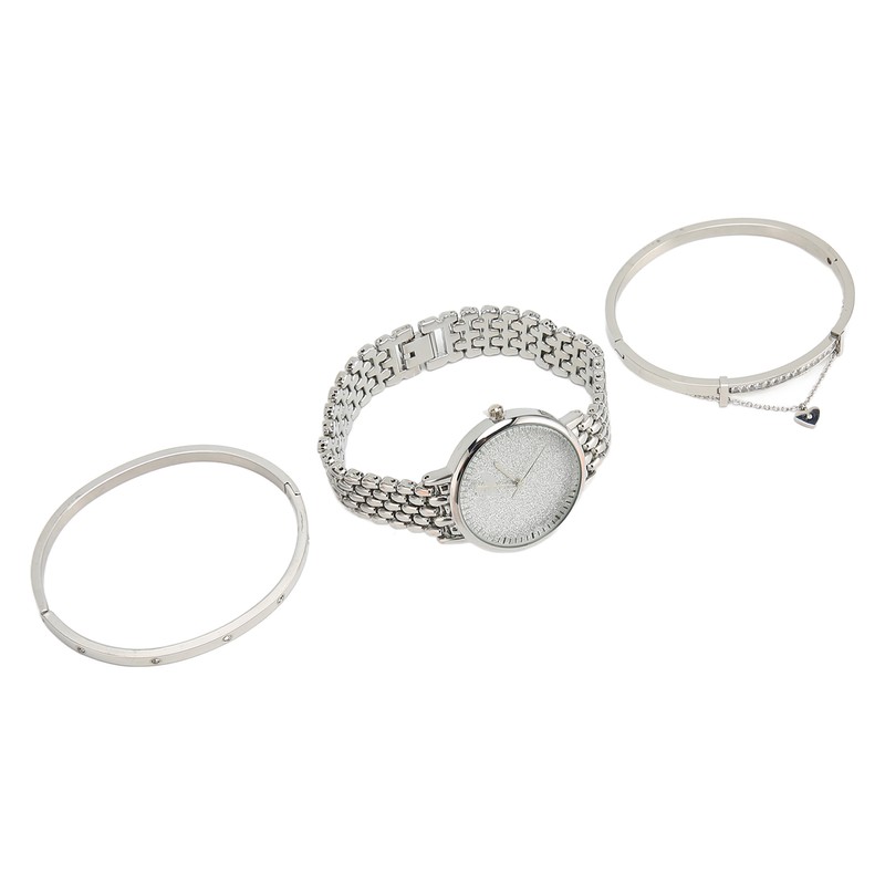 3pcs Women Watch Rhinestone Bracelet Set Accurate Time Stylish Waterproof