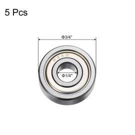 sourcing map R4AZZ Deep Groove Ball Bearing, 5pcs 1/4" x 3/4" x 9/32" Chrome Steel Z2 Double Steel Shielded Bearing