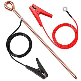 Cancora Portable Ground Rod with 6.6ft Grounding Wire Alligator Clips 18’’ -1/2’’ Grounding Rod for Earthing for Electric Fences,Antennas,Satellite Dishes,Ground Post Pin,Tie Out Stake